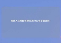 陌路人在线匿名聊天,改什么名字最好玩?