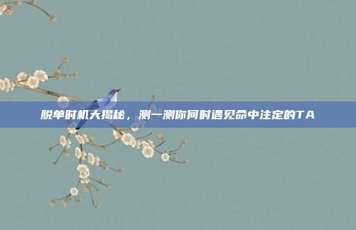 脱单时机大揭秘,测一测你何时遇见命中注定的TA